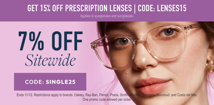 Singles Day Sale 7% Off Sitewide or 15% Off Prescription Lenses