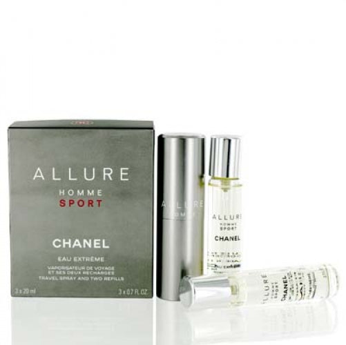 Allure Homme Sport Eau Extreme Mini 3 x .7 oz Mini EDT Concentree Spray + 2 Refills for Men