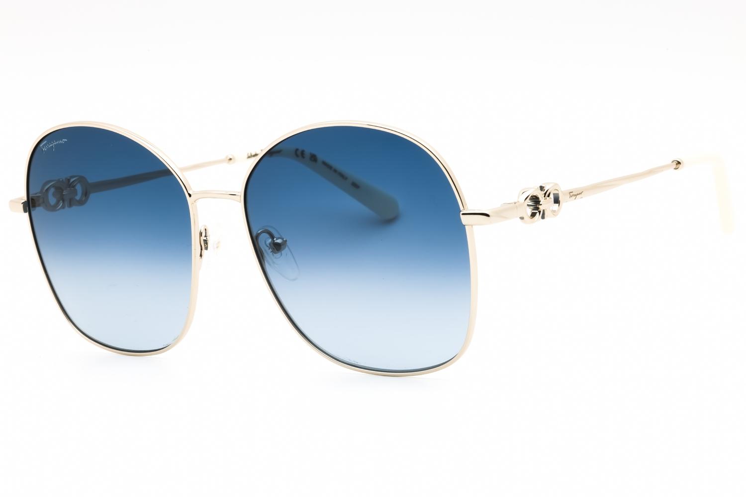 Salvatore Ferragamo Blue and Silver Sunglasses Salvatore Ferragamo Blue Metal Cat-Eye Optical Frames 52-17-130 main image 4