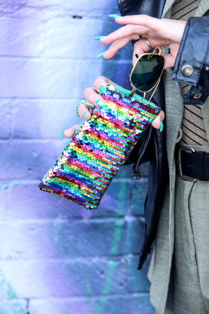 Beautiful Sequin Eyeglasses & Sunglasses Case Colorful Rainbow - designeroptics.com