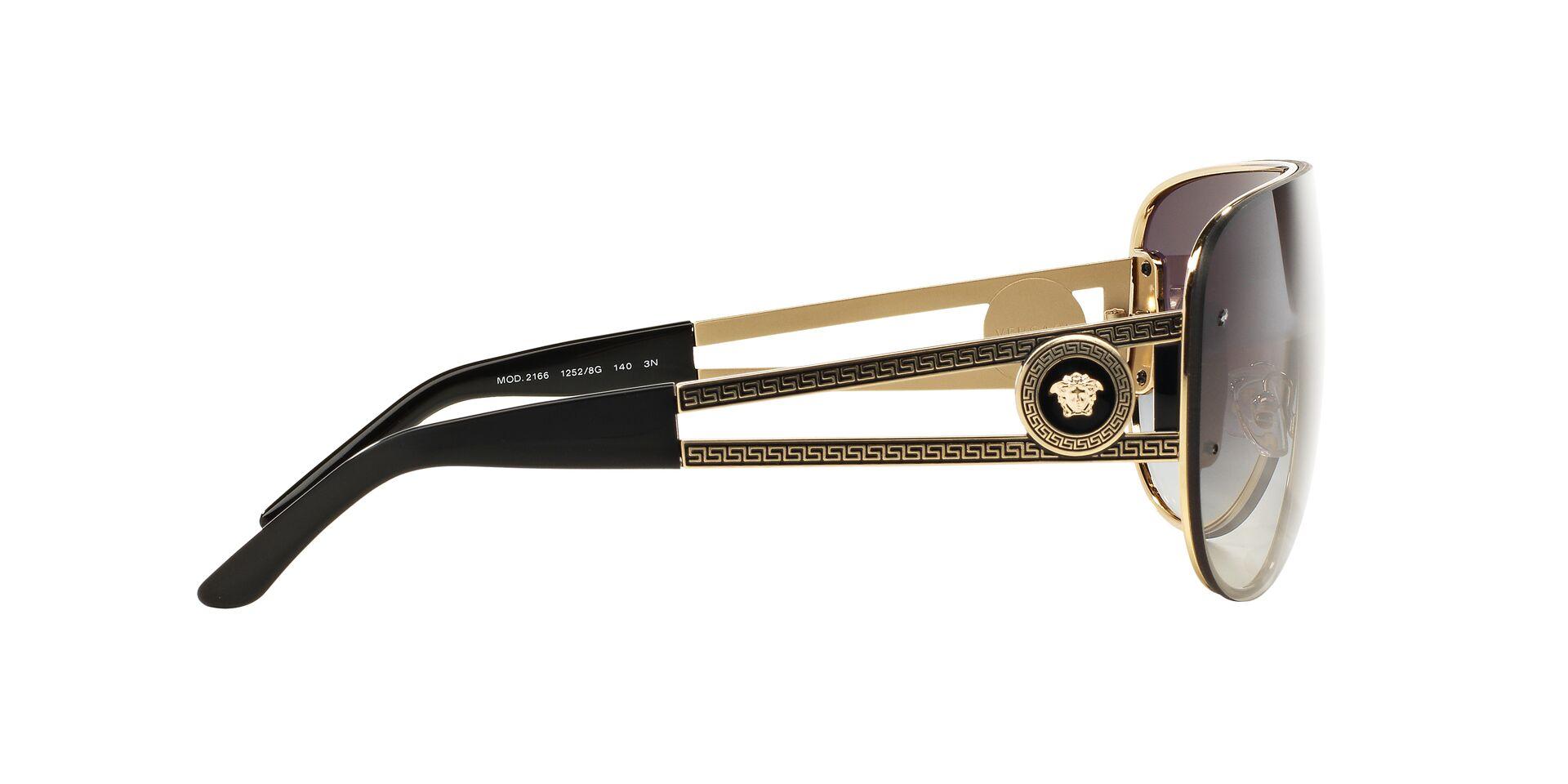 This is the Versace VE 2166 1252/13 sunglasses in Pale Gold/Brown Versace 2166 1252/8g 140 Gold & Black Shield Frame W/grey  main image 2